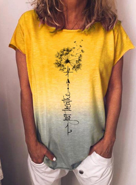 Women's T-shirts Dandelion Letter Print Gradient Short Sleeve Round Neck Daily T-shirt