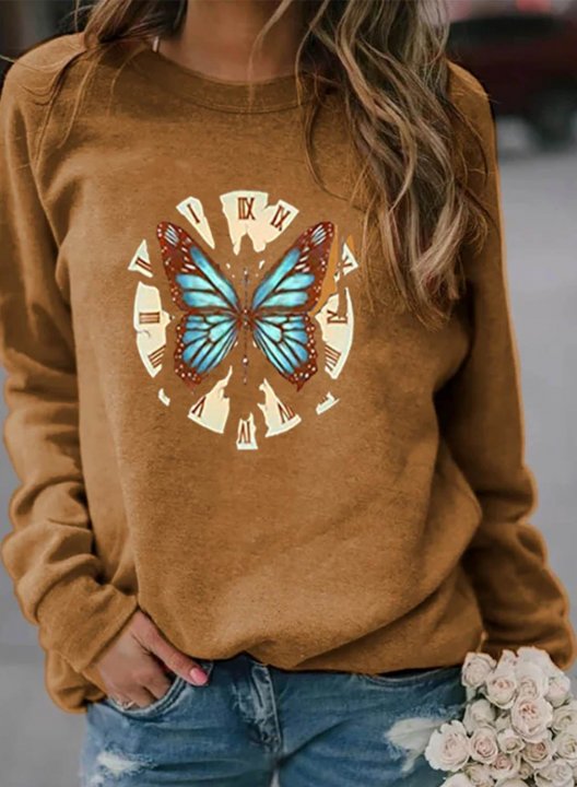 Women's Pullovers Butterfly Color Block Round Neck Long Sleeve Daily Casual Pullovers