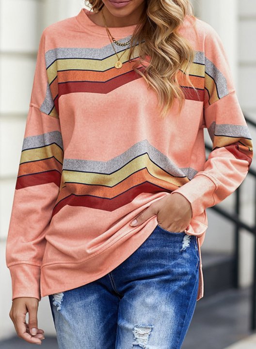 Striped Long Sleeve Round Neck Sweatshirt