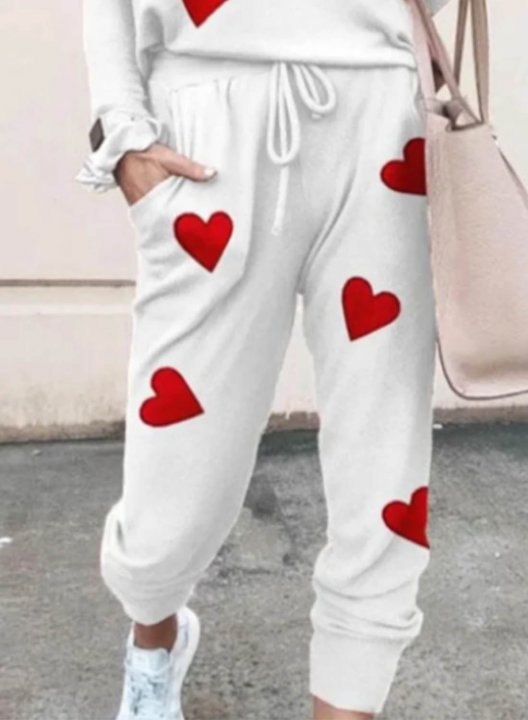 Women's Loungewear Sets Heart-shaped Color Block Round Neck Long Sleeve Slim Ankle-length Two Piece Sets