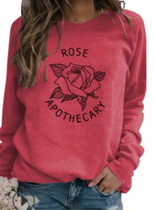 Women's Rose Apothecary Letter Sweatshirts Print Long Sleeve Round Neck Sweatshirt