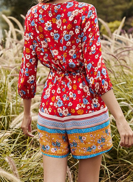 Women's Rompers Flare Floral High Waist Short Daily Boho Rompers