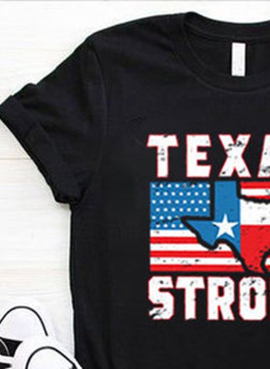 Women's T-shirts Texas Flag Texas Strong Print Short Sleeve Texas independence day T-shirt