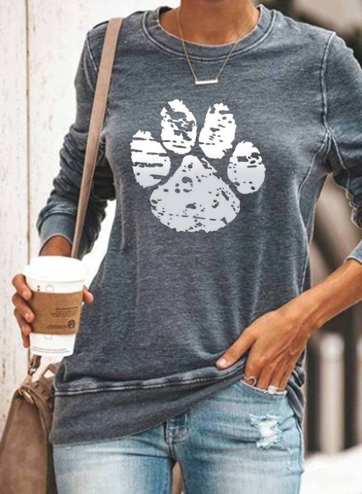 Women's Dog paw print Print Round Neck Daily Sweatshirt