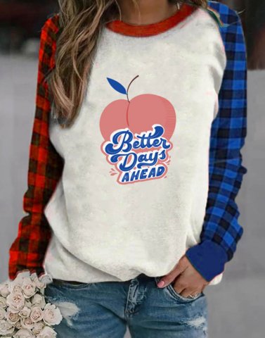 Women's Better Day Ahead Print Sweatshirt Plaid Color Block Letter Round Neck Long Sleeve Casual Daily Pullovers