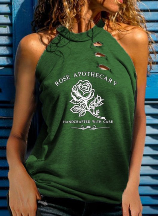 Women's Rose Apothecary Graphic Tank Tops Letter Rose Sleeveless Halter Cut-out Tank