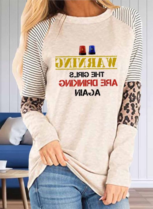 Women's Warning The Girls Are Drinking Again Sweatshirt Casual Color Block Striped Leopard Letter Round Neck Long Sleeve Daily Pullovers