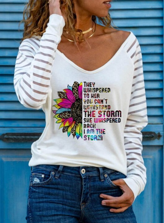 Women's They Whispered To Her You Cannot Withstand The Storm Sweatshirt Cold-shoulder Floral Print V Neck Daily T-shirt