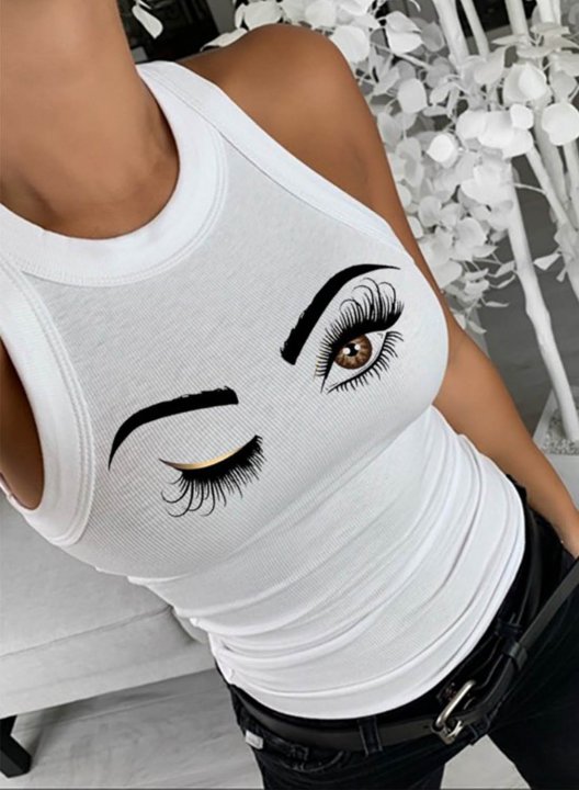 Women's Tank Tops Portrait Sleeveless Crew Neck Casual Tank Top