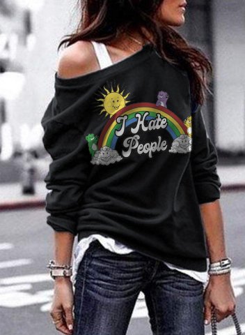 Rainbow Slogan Casual Off Shoulder Sweatshirt