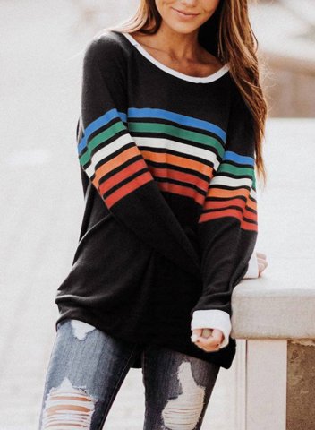 Women's Sweatshirt Rainbow Striped Long Sleeve Round Neck Casual Sweatshirt