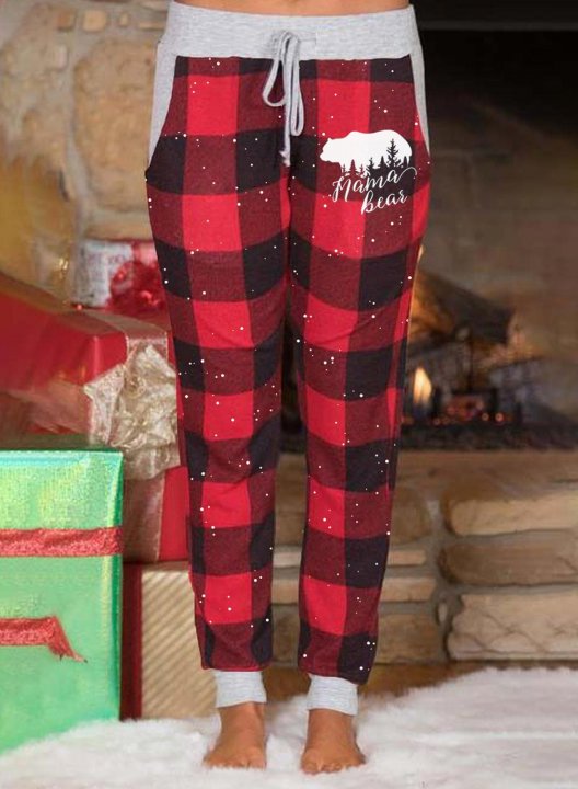 Women's Mama Bear Pants Christmas Plaid High Waist Full Length Pants