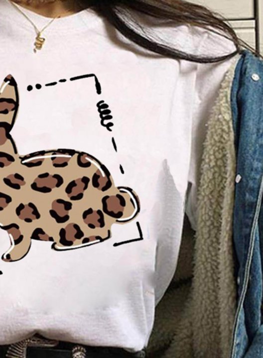 Women's T-shirts Rabbit Leopard Print Short Sleeve Round Neck Daily T-shirt