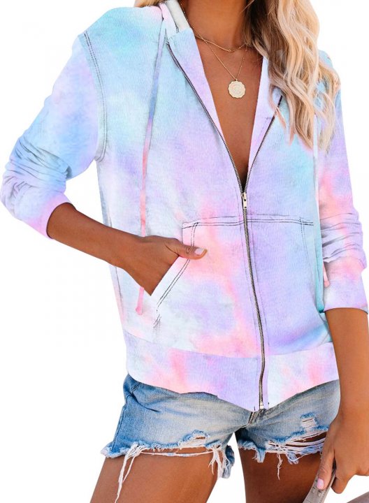 Women Tie-dye Hoodie zip up Sweatshirt Jacket