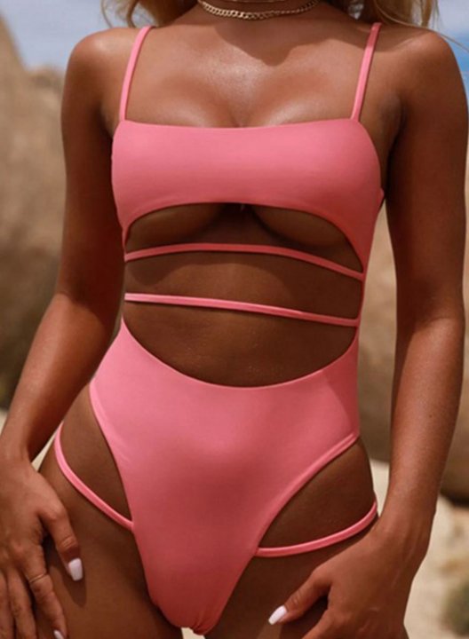 Women's Swim Suits Solid Spaghetti Summer One-Piece Swimsuits One-Piece Bathing Suitss