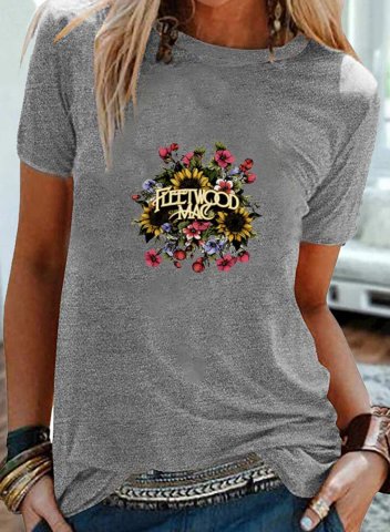 Women's fleetwood mac Fans Graphic T-shirts Floral Solid Round Neck Short Sleeve Summer Daily T-shirts