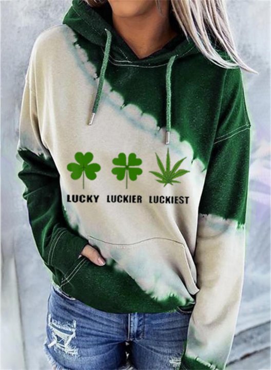 Women's St Patrick's Day Lucky Hoodies Color Block Drawstring Long Sleeve Pocket Casual Hoodies