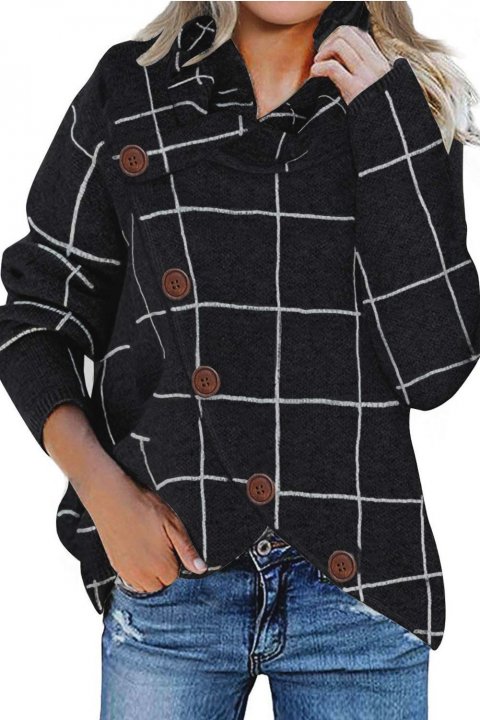 Women's Sweaters Button Wrap Turtleneck Pullover Plaid Print Knit Sweaters