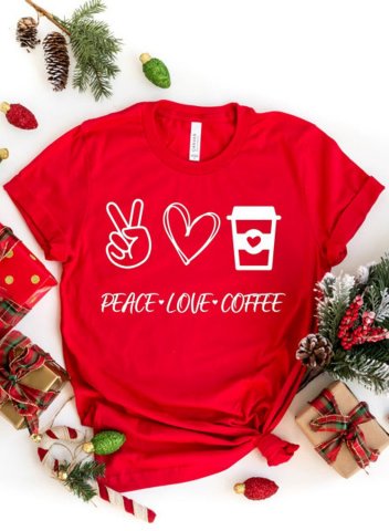 Women's T-shirts Heart-shaped Letter Solid Round Neck Short Sleeve Daily Basic T-shirts