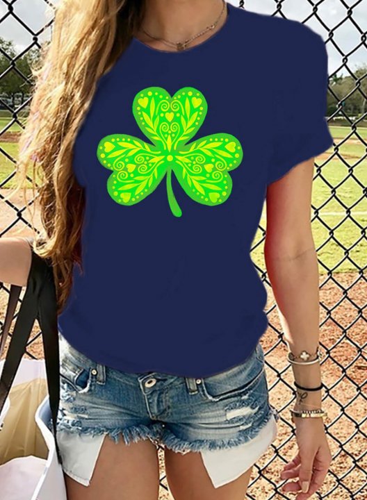 Women's St Patrick's Day T-shirts Shamrock Print Short Sleeve Round Neck Daily T-shirt