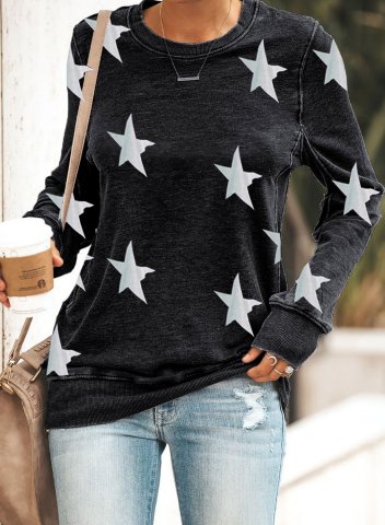 Color Block Star Long Sleeve Sweatshirt