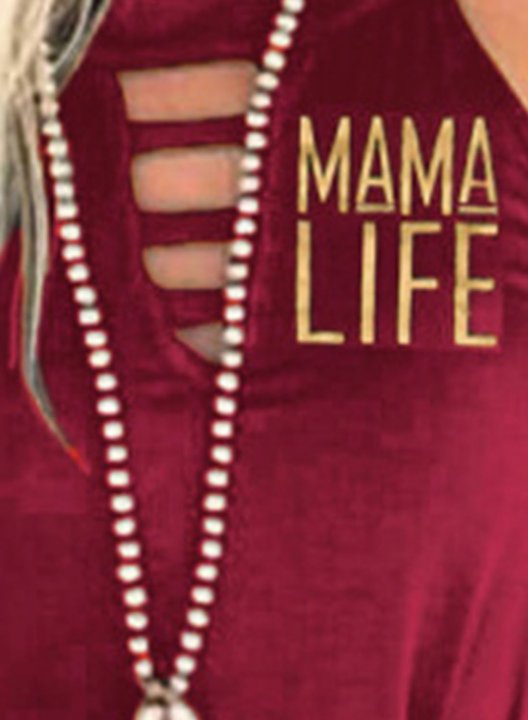 Women's Mama Life Letter Print Tank Tops Sleeveless Round Neck Casual Cut-out T-Shirt Tank