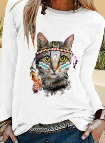 Women's T-Shirt Cat Pattern Long Sleeve Round Neck Daily Casual Tops