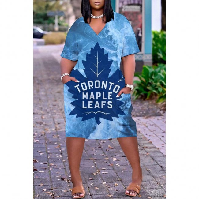 Women's Toronto Maple Leafs Printed V-neck Casual Pocket Dress