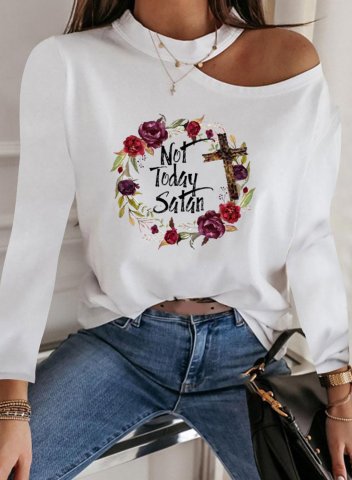 Women's T-shirts Solid Letter Not Today Santa Long Sleeve High Neck Casual Cute T-shirt