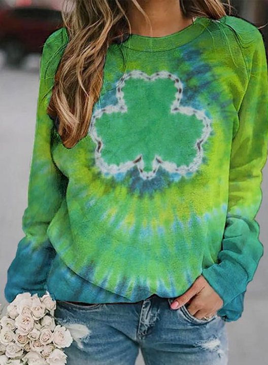 Women's St Patrick's Day Sweatshirt Casual Shamrock Tie Dye Long Sleeve Round Neck Pullovers