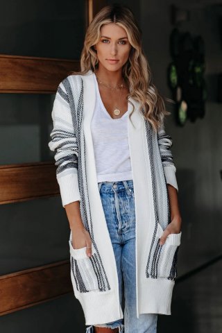 Women's Cardigans Pocketed Cotton Blend Cardigan