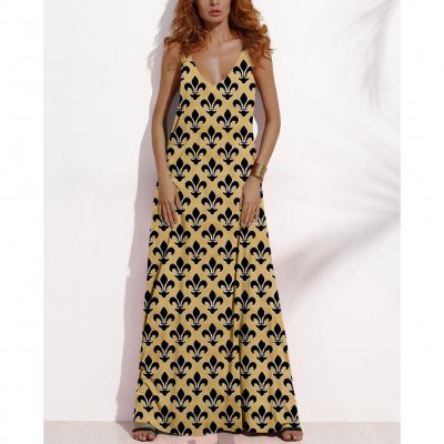 Women's Summer NEW ORLEANS SAINTS Fan Print V-neck Sleeveless Loose Long A-line Dress