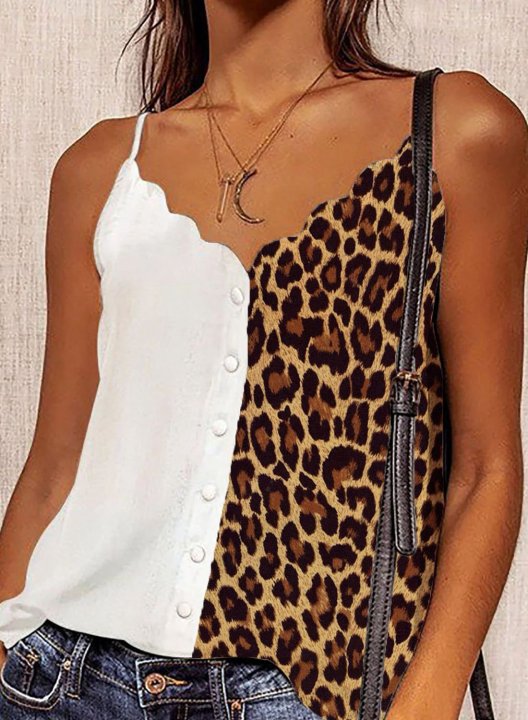 Women's Cami Tops Leopard Button Sleeveless Spaghetti Casual Daily Cami Tops