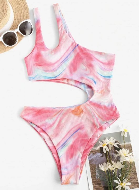 Women's One Piece Swimwear Multicolor One Shoulder Cute One-Piece Swimsuits One-Piece Bathing Suits