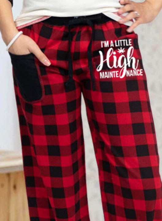 Women's Palazzo Pants Casual Plaid Color Block Mid Waist Straight Full Length Palazzo Pants