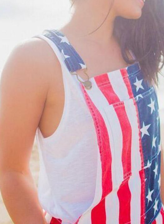 Women's Rompers Color Block American Flag Star Low Rise Sleeveless Straight Summer Casual Daily Rompers