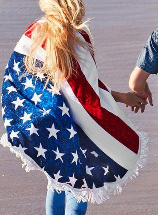 American Flag Print Tassel Trim Fluffy Beach Towel