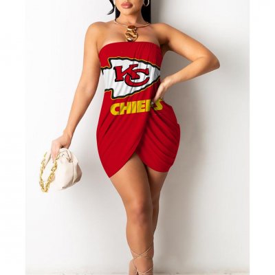 Kansas City Chiefs Printed Irregular Bandeau Midi Dress