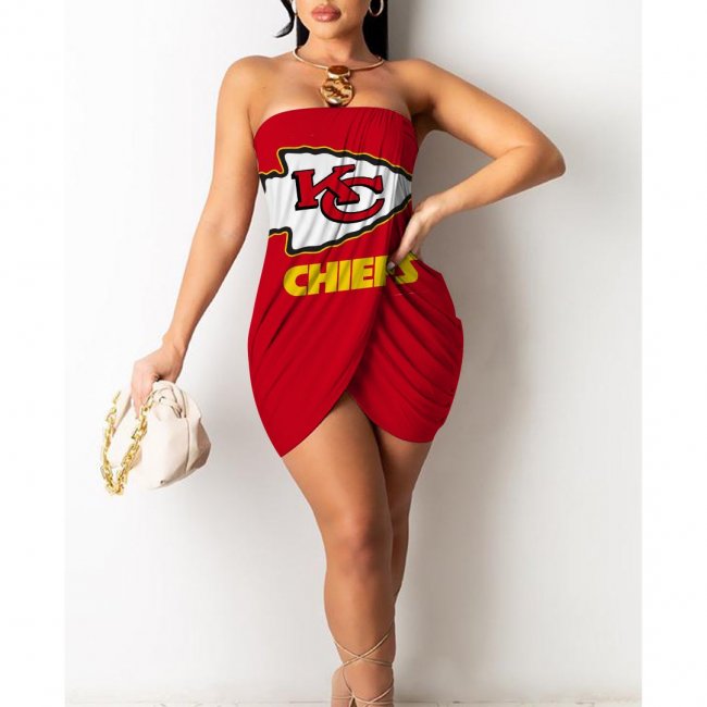 Kansas City Chiefs Printed Irregular Bandeau Midi Dress