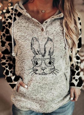 Women's Hoodies Rabbit Animal Print Color Block Long Sleeve Pocket Hoodie