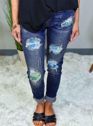 Women's Jeans Camouflage Abstract High Waist Daily Ankle-length Casual Ripped Jeans