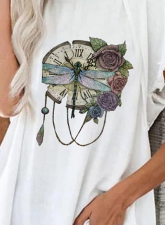 Women's Tunic Tops Casual Dragonfly Solid Round Neck Short Sleeve Daily T-shirts