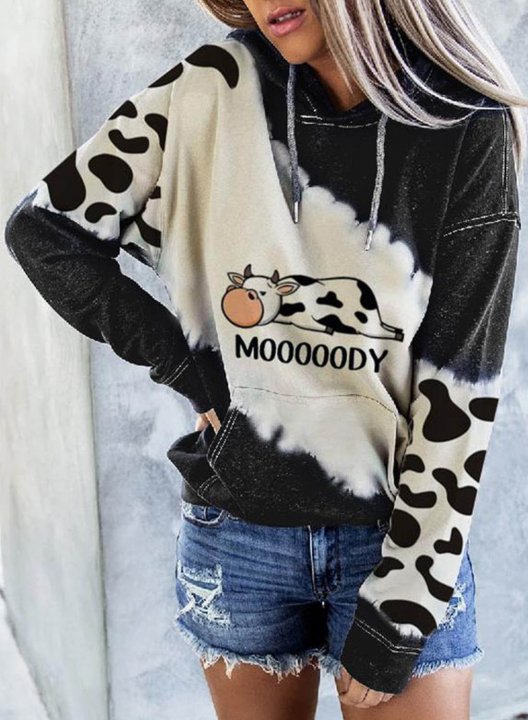 Women's Cute Cow Print Pocket Hoodie