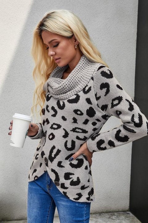Women's Sweaters Leopard Print Casual Knitted Sweaters
