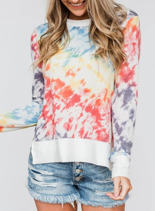 Tie-Dye Long Sleeve Casual Side Split Sweatshirt