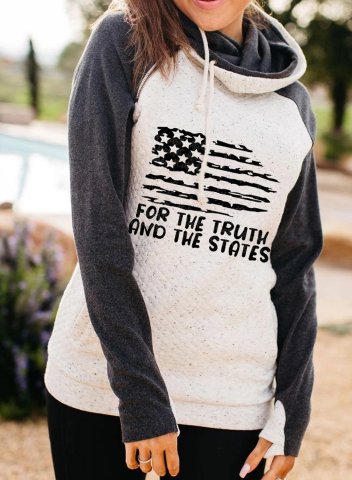For The Truth And The States Women's Hoodies Color Block American Flag Print Long Sleeve Hoodie