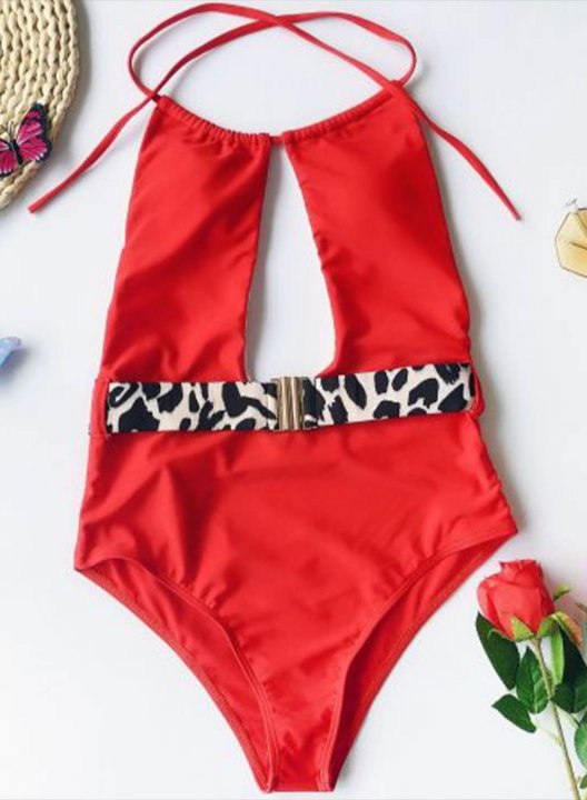 Women's One-Piece Swimsuits One-Piece Bathing Suits Leopard Round Neck One-Piece Swimsuit