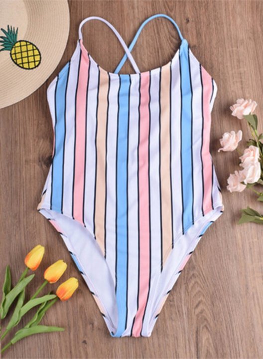 Women's One Piece Swimwear Striped Color Block Spaghetti Casual One-Piece Swimsuits One-Piece Bathing Suits