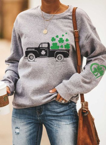 Women's St.Patrick's Day Sweatshirt Shamrock Print Long Sleeve Round Neck Casual Sweatshirt