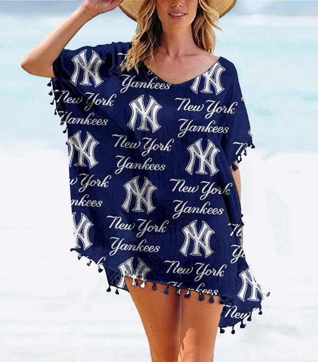 New York Yankees Team series summer women's tassel Chiffon beach blouse